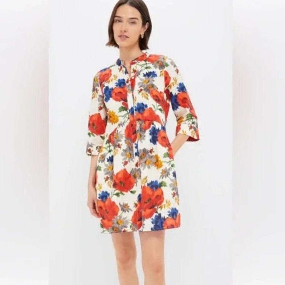 Tuckernuck Crimson Poppy Cotton Linen Royal Shirt Dress Size XS